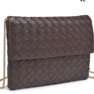 Woven Flap Clutch with Chain Strap - Brown very designer style
